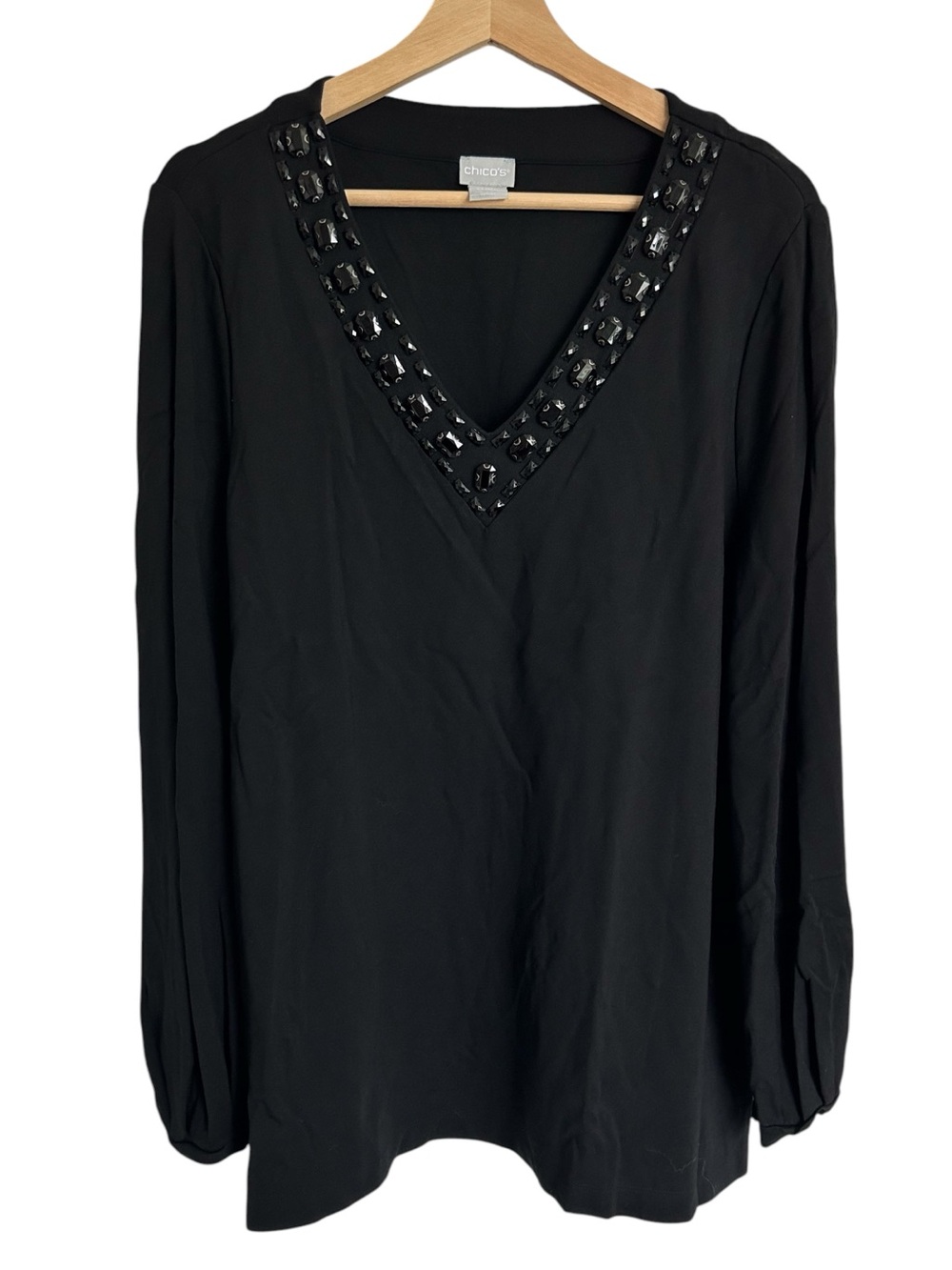 Chico's Black Embellished V-Neck Blouse Size 3